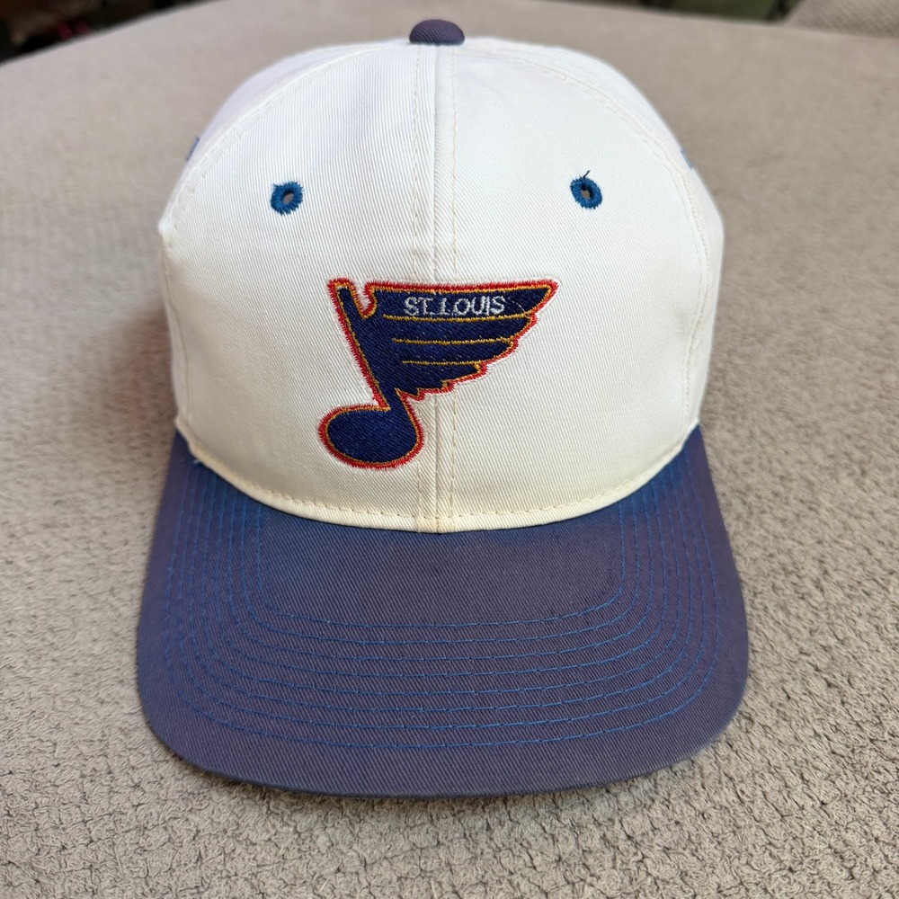 Vintage 1990s St Louis Blues NHL Snapback Hat White Blue OSFA Retro Hockey Cap
